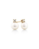 Drop Earrings with Cultured Freshwater Pearl & Diamond in 10kt Yellow Gold