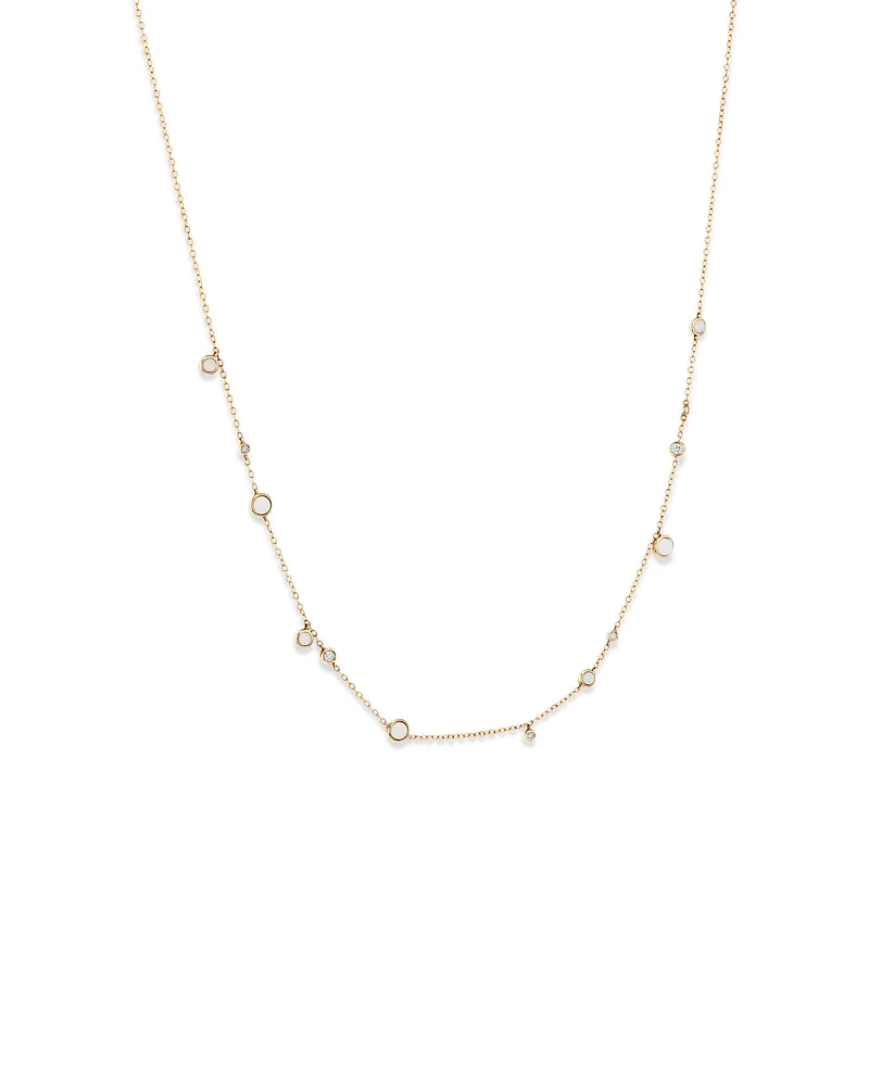 Necklace with Opal & 0.15 Carat TW of Diamonds in 10kt Yellow Gold