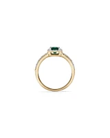 Emerald Cut Green Created Emerald and Lab-Grown Diamond Halo Ring in 10kt Yellow Gold and Rhodium