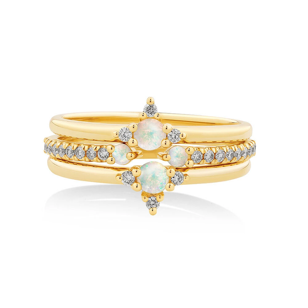 3 Ring Set with Opal & 0.18 Carat TW of Diamonds in 10kt Yellow Gold