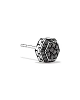 0.23 Carat TW Black Diamond Cluster Hexagon Men's Stud Earring in Oxidised Sterling Silver