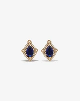 Pear Cut Created Sapphire and Diamond Halo Stud Earrings in 10kt Yellow Gold