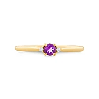 3 Stone Ring with Amethyst & Diamonds in 10kt Yellow Gold