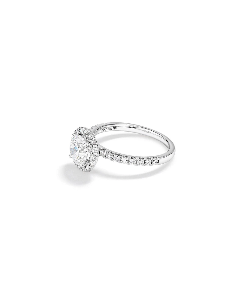 Bague Halo avec 1,79 Carat TW de Diamants de Laboratoire en Or Blanc 14kt