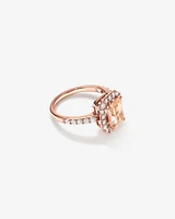 Emerald Cut Pink Morganite Gemstone and 0.75 Carat TW Diamond Halo Ring in 14kt Rose Gold