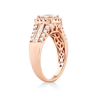 Halo Ring with Morganite & 0.75 Carat TW of Diamonds in 10kt Rose Gold