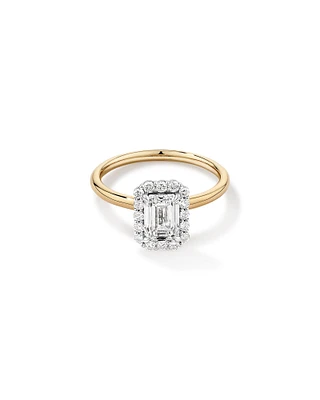 1.46 Carat TW Emerald Cut Laboratory-Grown Diamond Halo Engagement Ring in 14kt Yellow and White Gold