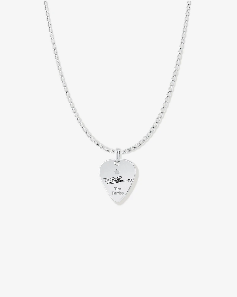 INXS Tim Farriss Engraved Guitar Pick Pendant with Chain in Recycled Sterling Silver