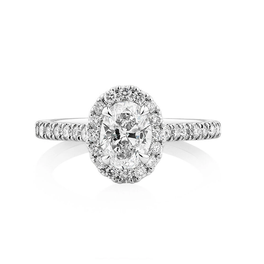 Oval Halo Ring with 1.38 Carat TW of Diamonds in 14kt White Gold