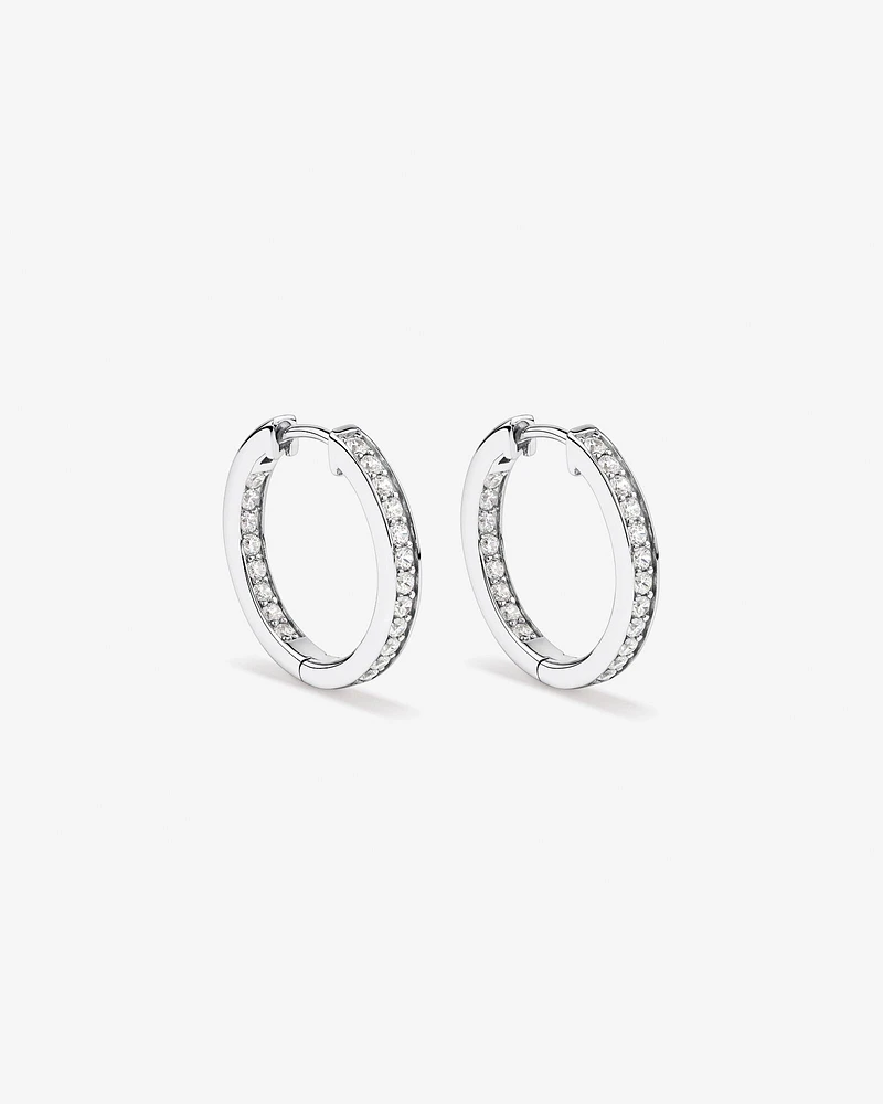 20mm Cubic Zirconia Huggie Hoop Earrings in Sterling Silver