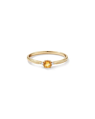 3 Stone Ring with Citrine & Diamonds in 10kt Yellow Gold