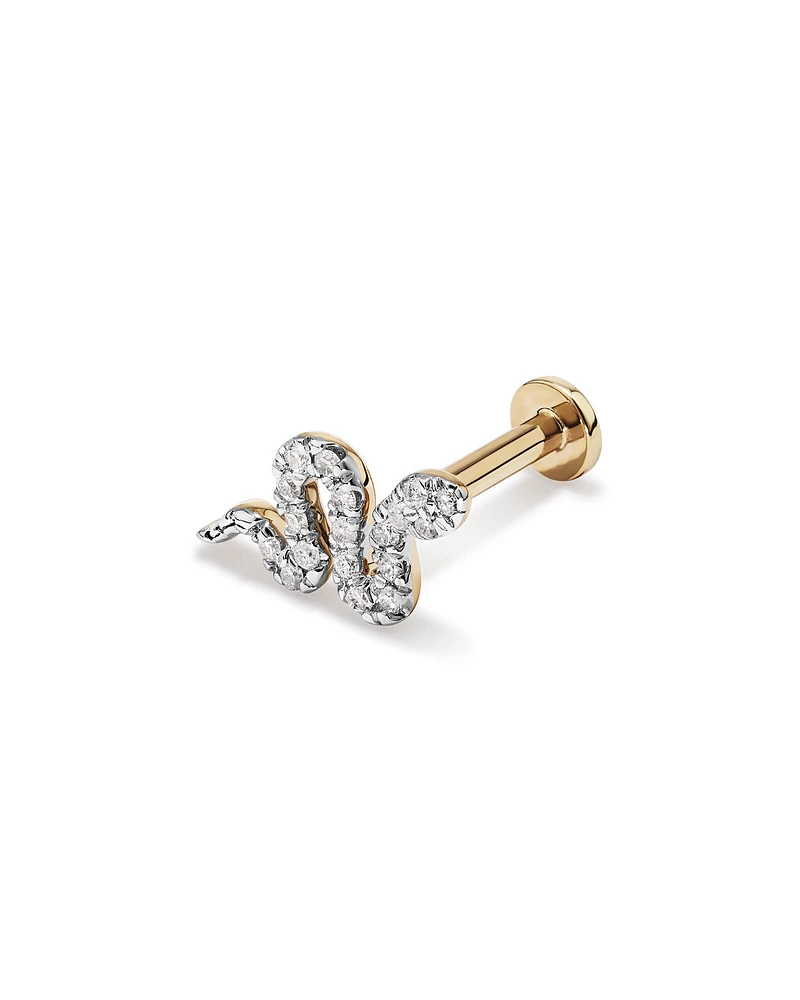 Diamond Snake Flat Back Helix Stud Earring in 10kt Yellow Gold