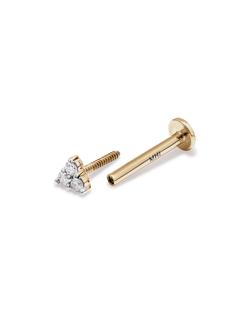 Diamond Trio Flat Back Helix Stud Earring in 10kt Yellow Gold