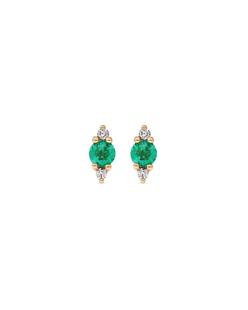 3 Stone Emerald Earrings with .04 Carat TW Diamonds in 10kt Yellow Gold