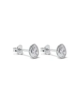 Pear Shaped Cubic Zirconia Bezel Set Stud Earrings in Sterling Silver