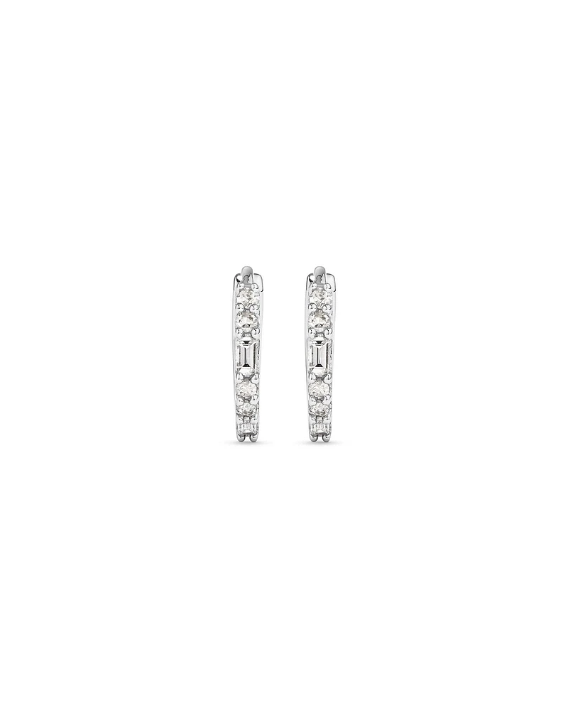 0.13 Carat TW Diamond Dot Dash Mini Hoop Earrings in 10kt White Gold