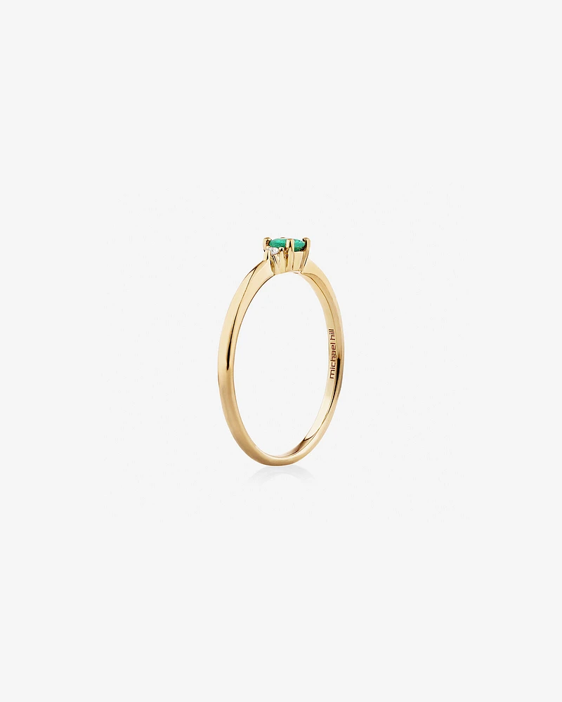 3 Stone Ring with Emerald & Diamonds in 10kt Yellow Gold