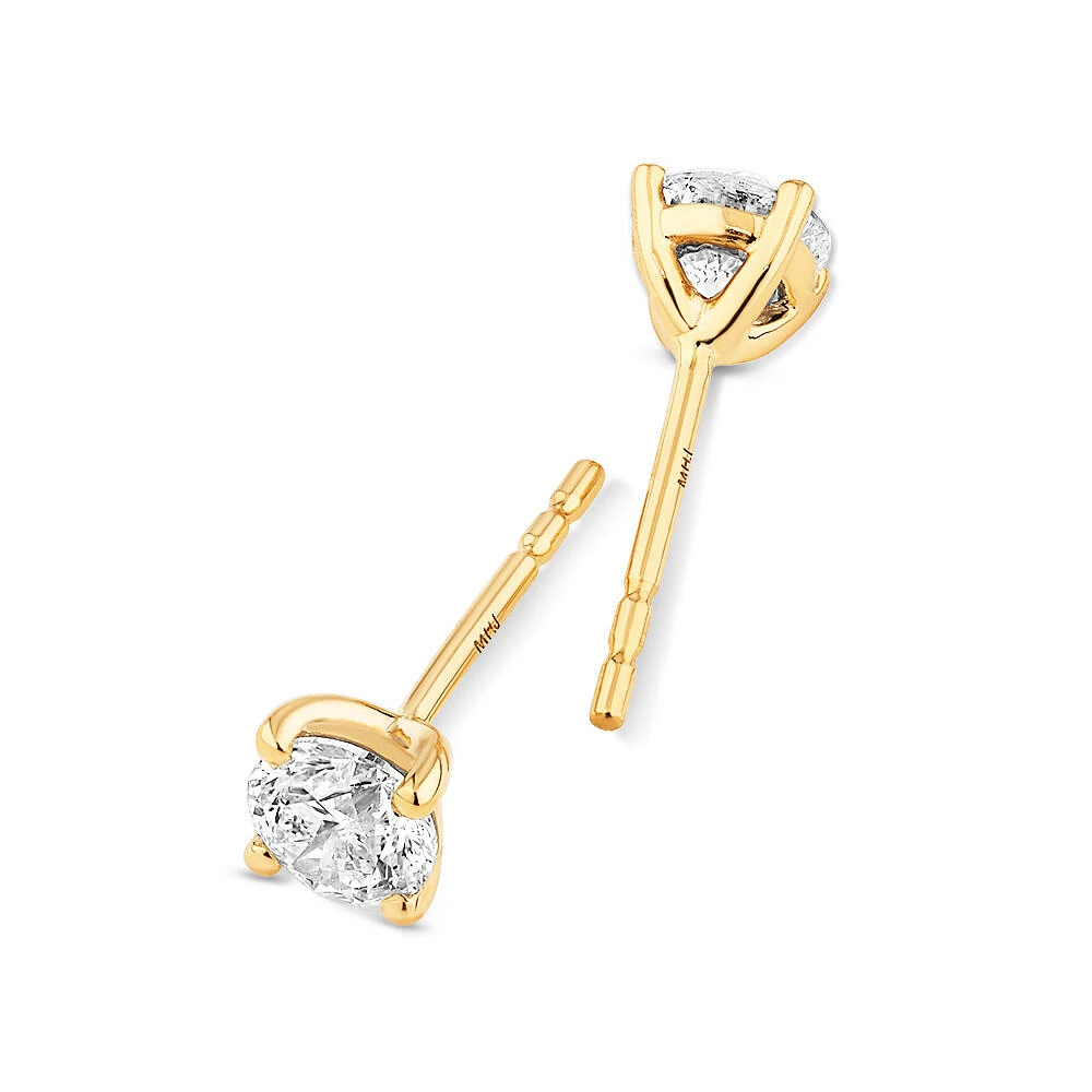 0.75 Carat TW Diamond Solitaire Stud Earrings in 18kt Yellow Gold