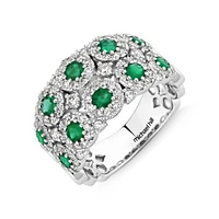 2 Row Bubble Ring with Emerald and .75 Carat TW Diamonds in 14kt White Gold