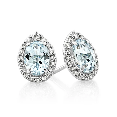 Stud Earrings with Aquamarine & 0.27 Carat TW of Diamonds in 10kt White Gold