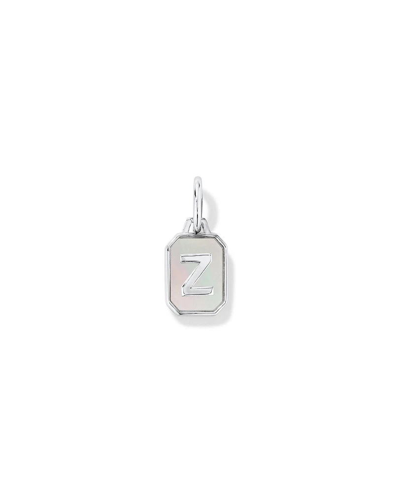 Letter F Mother of Pearl Initial Pendant in Sterling Silver