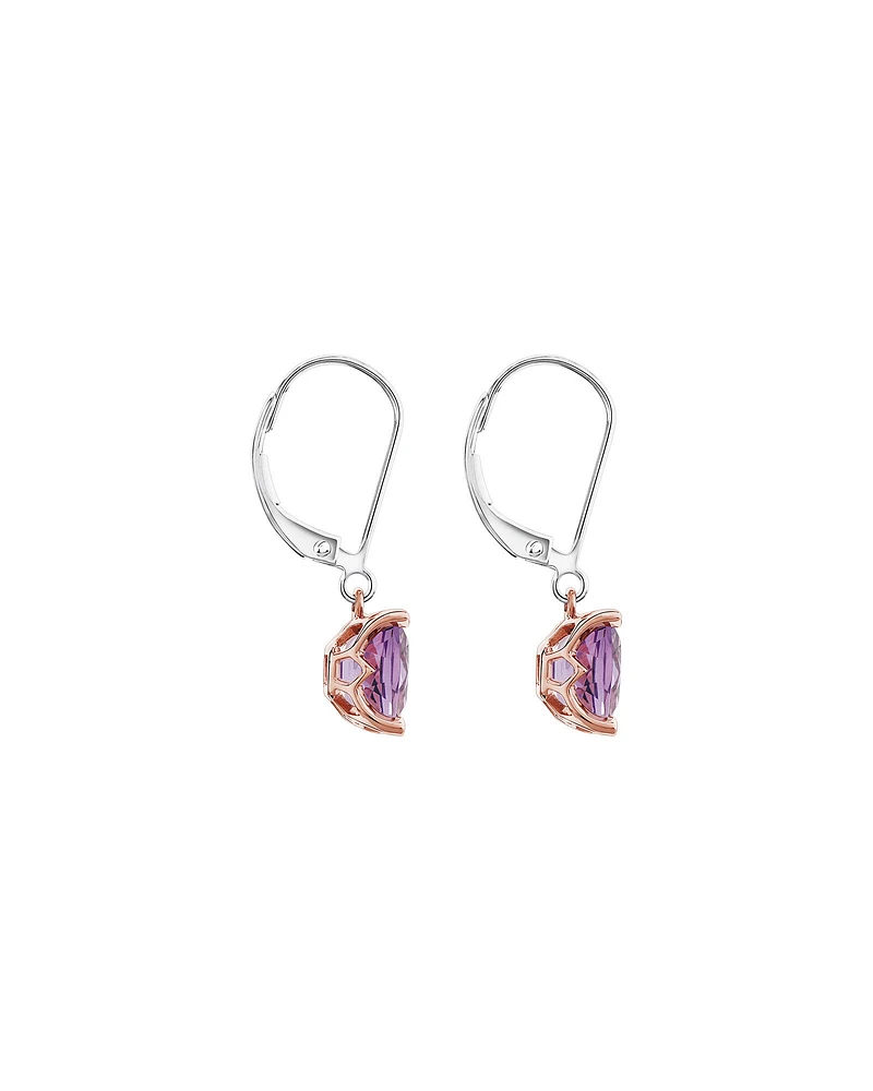 Boucles d'oreilles en argent sterling et en or rose 10 K avec améthyste rose