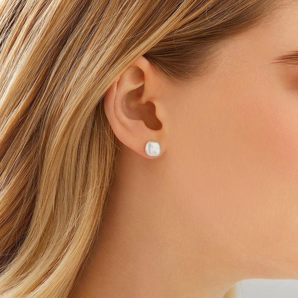 7-8mm Studs with Cultured Freshwater Baroque Pearls in 10kt Yellow Gold