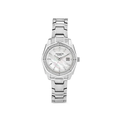 Montre en acier inoxydable à nacre et à diamants totalisant 0,28 ct pour femme