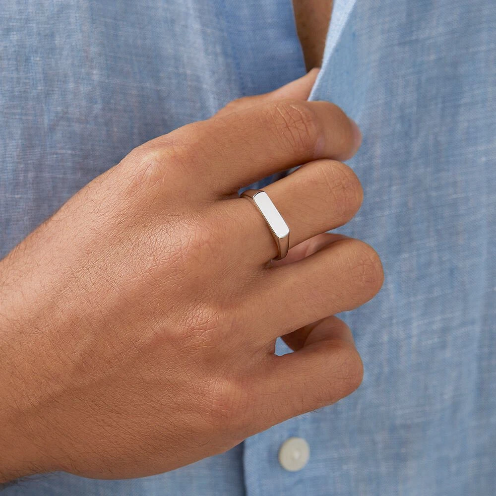 Men's Rectangle Signet Ring In Sterling Silver