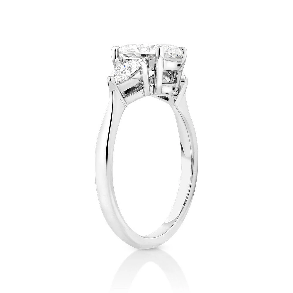 1.65 Carat TW Three Stone Oval and Pear Shaped Laboratory-Grown Diamond Engagement Ring in 14kt White Gold