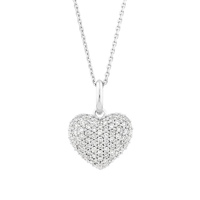 Pendentif Coeur Pavé avec 0,39 Carat TW de Diamants en Or Blanc 10kt