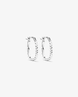 Diamond Cut Paperclip Hoop Huggie Earrings in Sterling Silver