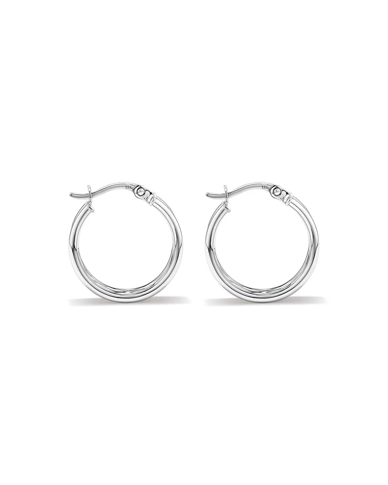 Four Row Diamond Cut and Smooth Hoop Earrings in Sterling Silver