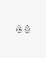 Pear Shaped Cubic Zirconia Bezel Set Stud Earrings in Sterling Silver