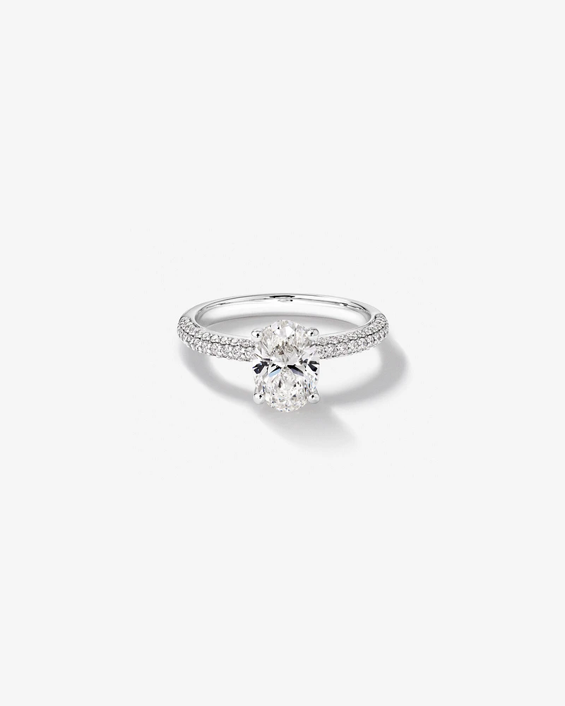 1.95 Carat TW Oval Cut Laboratory-Grown Diamond Solitaire Side Accent Engagement Ring in 14kt White Gold