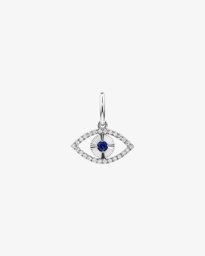 Diamond and Sapphire Evil Eye Pendant in 10kt White Gold