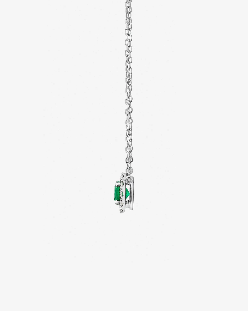 Pendentif Halo avec Émeraude & 0,14 Carat TW de Diamants en Or Blanc 10kt