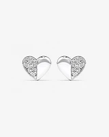 Pave Heart Stud Earrings with Cubic Zirconia in Sterling Silver