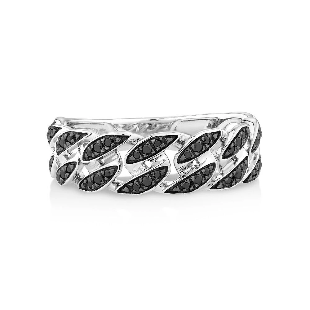 Bague pour hommes avec chaîne en argent sterling et diamants noirs de 0,29 carat au total