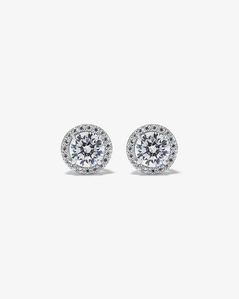 Round Brilliant Cubic Zirconia Halo Stud Earrings in Sterling Silver