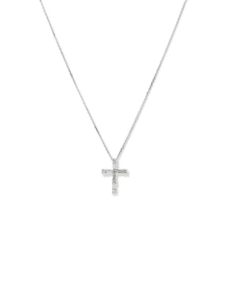 0,34 Carats TW Pendentif croix en diamant brillant rond et baguette monté en or blanc 10kt