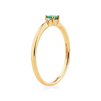 3 Stone Ring with Emerald & Diamonds in 10kt Yellow Gold