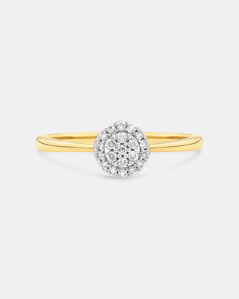 0.10 Carat TW Round Cluster Diamond Promise Ring in 10kt Yellow and White Gold