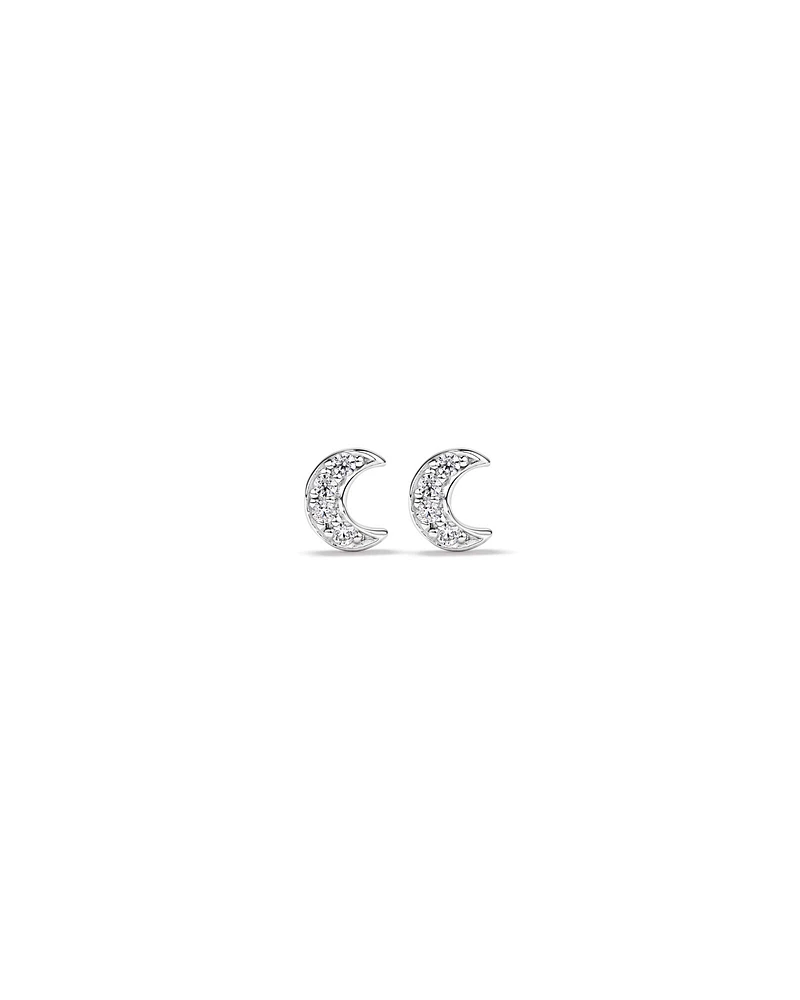 Crescent Moon Stud Earrings with Cubic Zirconia in Sterling Silver