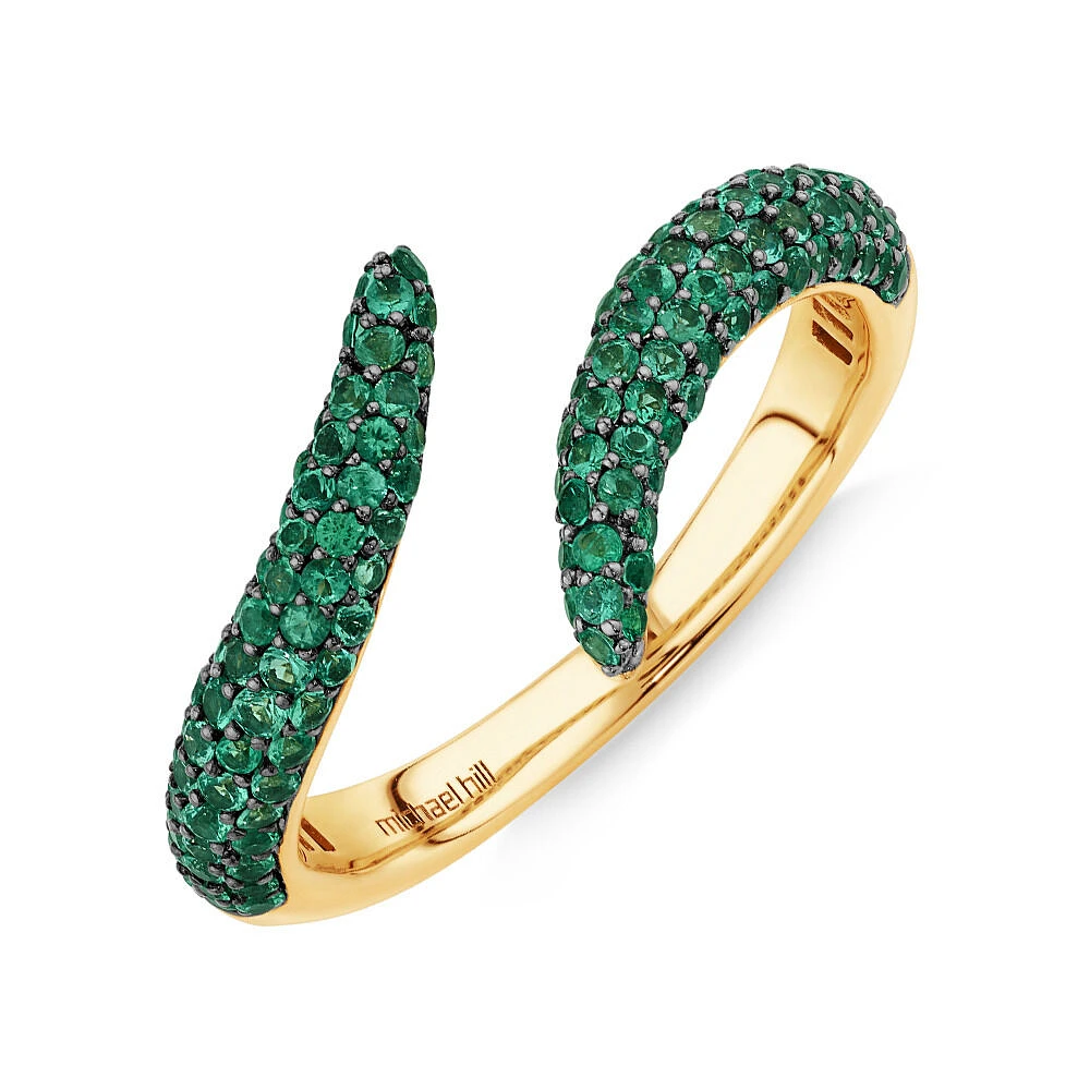 Stardust Emerald Pave Bypass Ring in 10kt Yellow Gold