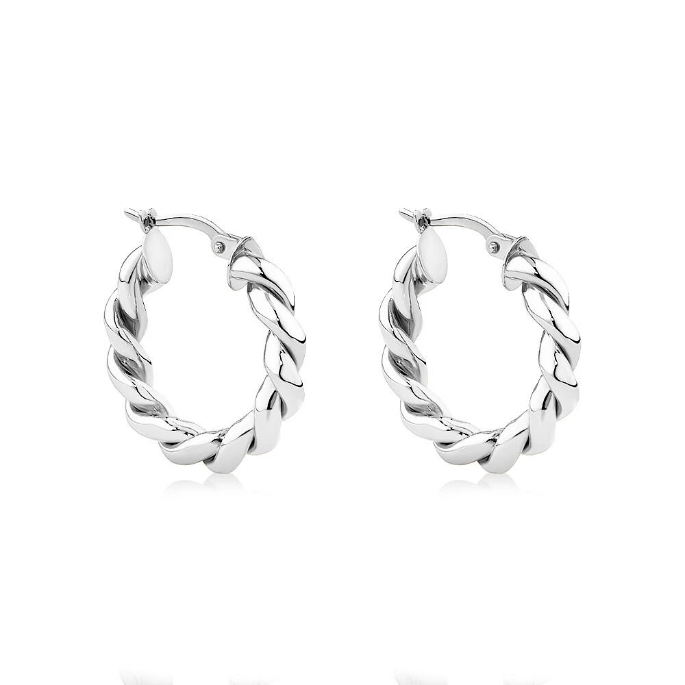 Croissant Twist 15mm Hoop Earrings in Sterling Silver