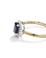 Oval Cut Blue Sapphire Gemstone and 0.10 Carat TW Diamond Halo Engagement Ring in 10kt Yellow and White Gold