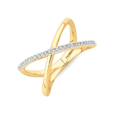 Crossover Ring with Diamonds in 10kt Yellow Gold