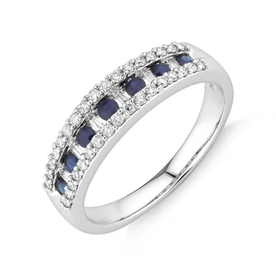 Ring with Sapphire & 0.29 Carat TW of Diamonds 10kt White Gold