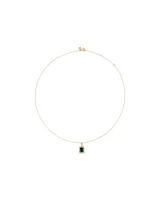 Emerald Cut Created Emerald and Diamond Halo Pendant Necklace in 10kt Yellow Gold